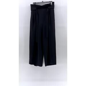 COS Women's Black Solid Ruffle High Rise Wide-Leg Relaxed-Fit Belted Pant SZ 6